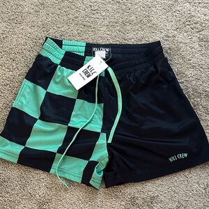 Kill Crew Checkered Black and Teal Athletic Shorts